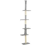 Árbol para gatos pawhut aglomerado de madera, felpa gris claro 42.5x26.5x275 cm d30-825v01lg