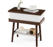 Soporte de sofá plegable con compartimento de almacenamiento, mesa auxiliar compacta de 2 niveles con patas de madera maciza, para sala de estar
