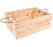 Creative deco caja de madera natural | 42 x 29 x 16 cm | mangos de cuerda de yute | baúl cesta regalo almacenaje decoración diy | documentos juguetes