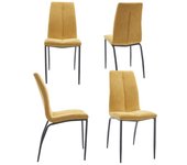 Pack 4 sillas comedor tapizadas ingrid, con respaldo alto y detalle lineal. asiento en tela mostaza y patas negras