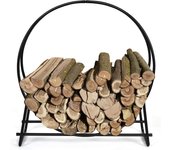Estantería redonda para leña con patas elevadas, estante de almacenamiento, ideal para chimenea, barbacoa y hoguera, negro