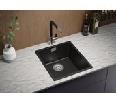 Primagran fregadero cocina negro 41x47cm, fregadero granito 1 seno + sifón, fregadero sobre encimera al mueble 45cm - london slim