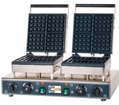 Cleiton® gofrera profesional doble eléctrica de sobremesa en acero inoxidable de 55x36 cm | placas de hierro fundido - 8 gofres cuadrados - 3200 w