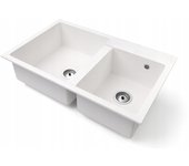 Fregadero cocina blanco 80x50cm, fregadero granito 2 senos + sifón