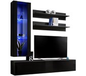 Mueble de tv fly h2 diseño, color negro brillante. mueble colgante moderno y de moda para su sala de estar.
