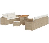 Conjunto de sofás de jardín de 10 piezas con cojines beige poliratán acacia, conjunto de comedor de jardín de 3 piezas con cojines beige poliratán aca