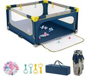 Parque infantil plegable portátil con 50 pelotas oceánicas, bolsa de transporte, puertas y 4 anillos, para bebés 0-3 años, 150x150 cm, azul