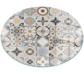 Placa de cristal para chimenea, zócalo protector de chimenea, diseño moderno | 70x70 | rueda | patrones de mosaico en azulejos.