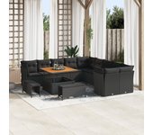 Conjunto de sofá de jardín vidaxl de 13 piezas con cojines negros de poliratán y acacia, conjunto de comedor de jardín vidaxl de 3 piezas con cojines