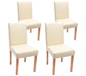 Juego de 4 sillas de cocina comedor en cuero color crema con patas de madera clara diseño moderno 04_0001766