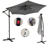 Sombrilla con led con manivela resistente a la intemperie 350 cm x 350 cm acero poliéster gris