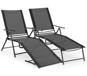 2 tumbonas plegables exterior, sillas reclinables ajustables con 6 posiciones ajustables para patio, playa, terraza, piscina, carga 150 kg (negro)