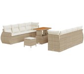 Vidaxl conjunto de sofá de jardín de 11 piezas con cojines beige de ratán y acacia, conjunto de comedor de jardín de 3 piezas con cojines beige de rat