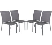 Silla de jardín apilable de aluminio y textilene, set de 4, cleveland, antracita, 64.5x45.5x89.5 cm