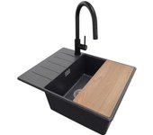Primagran fregadero granito grafito 62x50cm, fregadero cocina 1 seno + sifón + accesorios, fregadero sobre encimera al mueble 50cm - copenhague