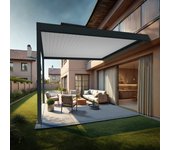 Kokoon 3 - pérgola bioclimática adosada (estrutura gris antracito y lamas blancas - 4,00m x 4,987m)