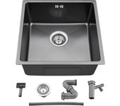 Auralum max fregadero bajo encimera 44x44x20cm fregadero de cocina de 1 seno fregadero de cocina de acero inoxidable 304, negro gris,modelo ue