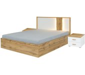 Pack cama canapé 160x200 + 2 mesitas de noche wood color blanco y roble