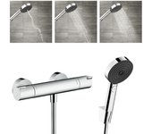 Hansgrohe ecostat mezclador termostático de ducha + ducha de mano xxl 105mm 3 jets, manguera de ducha 125cm, soporte de pared