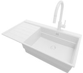 Primagran fregadero granito todo blanco 90x50cm, cocina 1 seno + grifo 40x20cm + sifón, sobre encimera al mueble 60cm - sydney