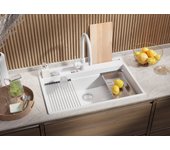 Primagran fregadero cocina blanco 78x53cm, fregadero granito 1 seno + sifón + accesorios, fregadero sobre encimera al mueble 80cm - oslo pocket