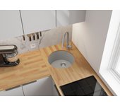 Primagran fregadero bajo encimera gris 46x46cm, fregadero cocina 1 seno + sifón, fregadero granito al mueble 50cm - la valeta