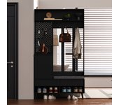 Conjunto zapatero con banco zapatero y perchero - 100 x 34 x 180 cm - tablero de partículas - negro