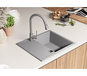 Primagran fregadero cocina gris 62x50cm, fregadero granito 1 seno + sifón, fregadero sobre encimera al mueble 45cm - ibiza