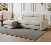 Sofá cama esquinero reversible tipo italiano de tela beige - cama de 140 cm - colchón de 18 cm - vizir