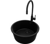 Primagran fregadero bajo encimera todo negro 46x46cm, fregadero granito 1 seno + grifo 40x13cm + sifón, fregadero cocina al mueble 50cm - la valeta