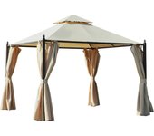 Cenador de jardín outsunny metal, poliéster beige 300x300x275 cm