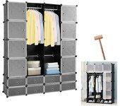 Armario de plástico para dormitorio, 16 cubos para ropa y zapatos - 142x37x180cm negro