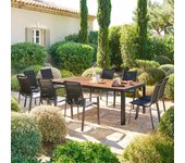 Hespéride - mesa de jardín rectangular paradize, nogal y grafito, 10 plazas de aluminio