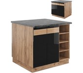 Vicco isla de cocina fame-line, roble negro alto brillo/roble dorado, 90 cm sin encimera