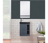Meuble lave-mains hampton gris avec vasque noire + miroir