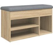 Banco zapatero 82x32x45,5 cm roble sonoma, cojín gris, almacenaje entrada o sala