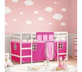 Vidaxl cama alta para niños con cortinas madera pino rosa 90x190 cm