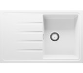 Primagran fregadero cocina blanco 78x50cm, fregadero granito 1 seno + sifón, fregadero sobre encimera al mueble 45cm - milano