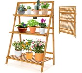 Estantería de 3 niveles de bambú plegable para plantas, escalera, soporte para flores, escalera de flores, para balcón, natural, 70x38x95,5cm