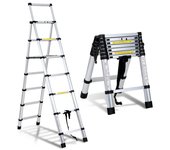 Escalera telescópica de 2,0 m + 2,3 m de aluminio plateado, escalera extensible antideslizante.