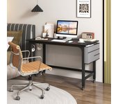 Escritorio de computadora con ruedas mesa móvil con bolsa ganchos para auriculares marco de metal negro