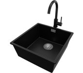 Primagran fregadero bajo encimera negro 46x47cm, fregadero granito 1 seno + grifo 32x20cm + sifón, fregadero cocina al mueble 50cm - london