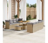 Conjunto de sofás de jardín vidaxl de 11 piezas con cojines beige ratán poliéster acacia, conjunto de comedor de jardín vidaxl de 3 piezas con cojines