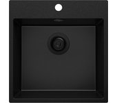 Primagran fregadero cocina todo negro 48x50cm, fregadero granito 1 seno + sifón, fregadero sobre encimera al mueble 50cm - riga