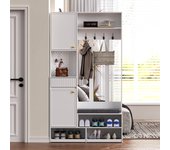 Conjunto zapatero con banco zapatero, perchero, 2 puertas y 1 cajón - 100 x 35 x 180 cm - mdf - blanco