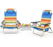 Sillas de playa con mesa, sillas de camping portátiles con 5 posiciones ajustables, juego de silla y mesa plegables, para césped, jardín y bordillo