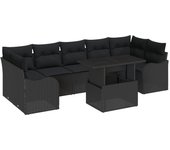 Vidaxl set de sofá de jardín de 8 piezas con cojines de poliratán negro, vidaxl sofá de jardín para dos personas con cojines de poliratán negro