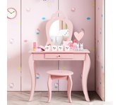 Tocador 2 en 1 con superficie desmontable espejo y cajón para niñas rosa 70x34x105 cm