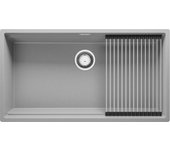 Primagran fregadero bajo encimera gris 86x47cm, fregadero cocina 1 seno + sifón + enrollable escurridor, fregadero granito al mueble 90cm - prague