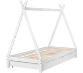 Cama tipi extraíble para niños con 2 camas cama supletoria de madera de pino blanco con somier de láminas 03_0005560